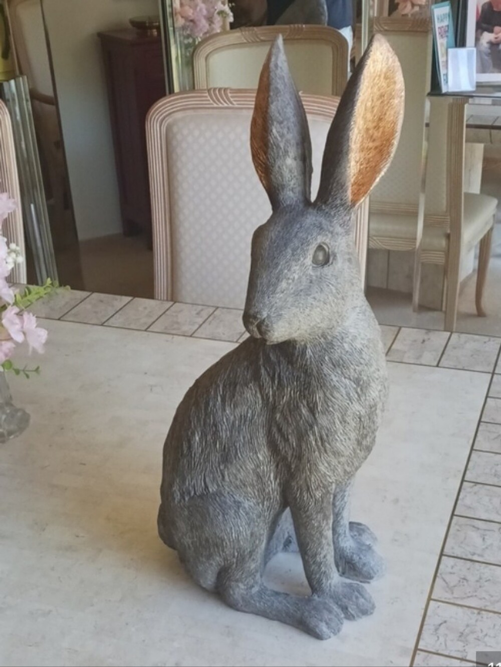 Garden Bunny/Large 21 1/2" High...Resin- Detailed/Lifelike- Inner Gold Ears, NEW